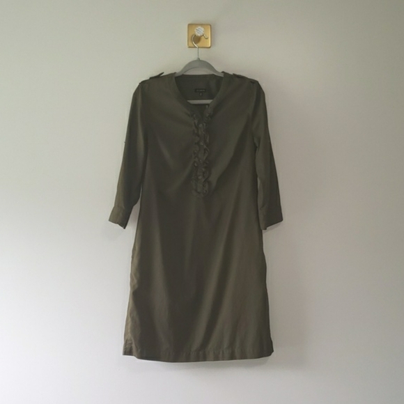 Talbots Dress Womens 8 Olive Army Green Pockets Roll Tab 3/4 Sleeves Minimalist - Picture 1 of 13